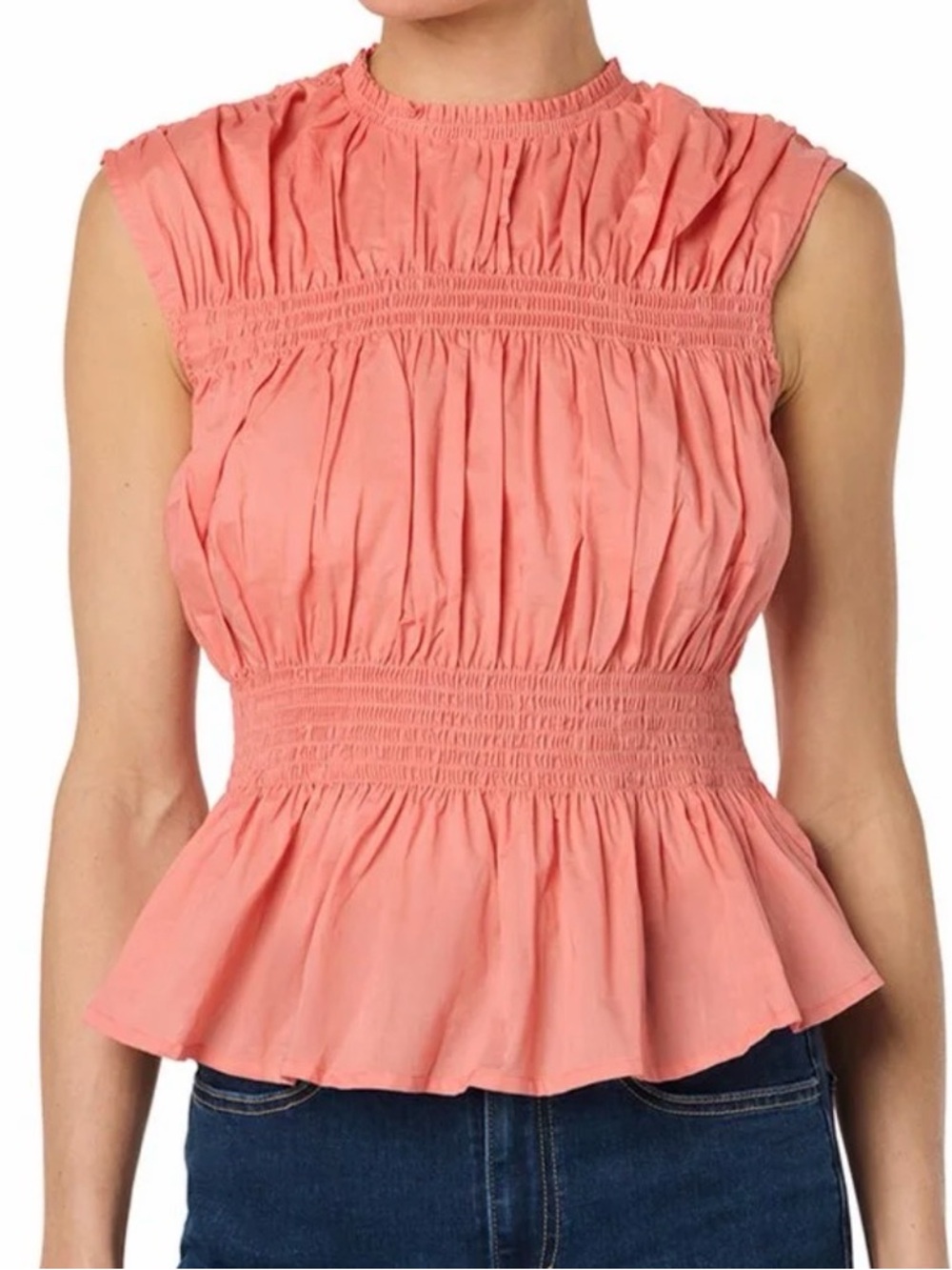 Joes Smocked Waist Sleeveless Peplum Top - Coral Pink